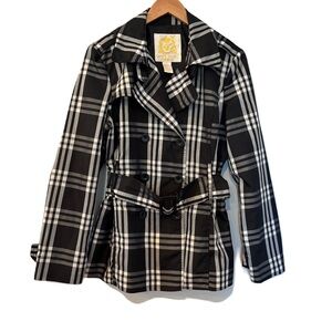Wet Seal Black and White Plaid Lightweight Short Trench Jacket Size XL